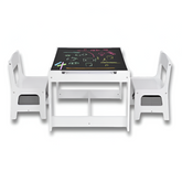 WOLTU Kids Desk & 2 Chairs Set — Reversible Blackboard + Paper Roll, Storage Basket (White)